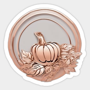 Elegant Rose Gold Pumpkin and Leaves Emblem No. 586 Sticker